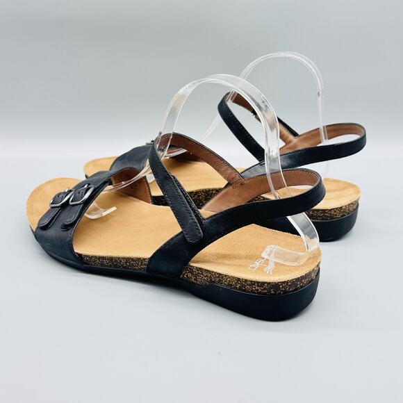Dansko Sandals Womens 11.5 Black Leather Slingback Low Wedge Buckle Comfort - Picture 6 of 13